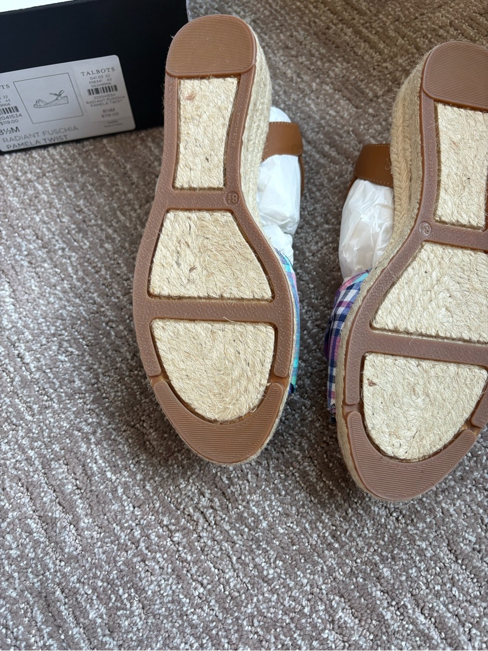 NWT Talbots Multi-Color Plaid Knot Front Slingback Sandals with Tan Straps - Picture 6 of 7